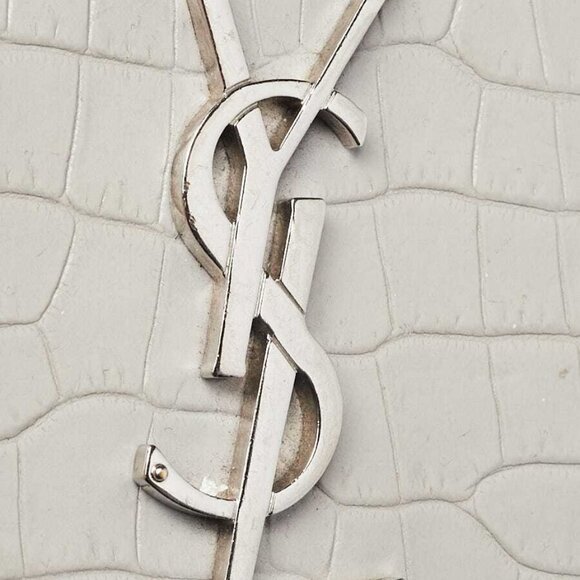 Yves Saint Laurent Grey Croc Embossed Leather Zippy Wallet - Picture 5 of 9